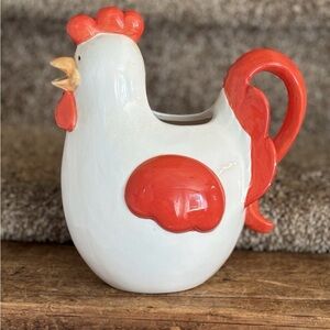 Ceramic Rooster Pitcher - White and Red